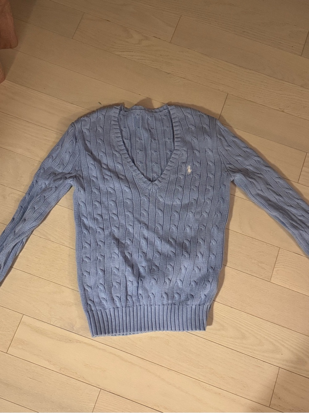Ralph Lauren Pastel Blue Cable V-Neck Sweater